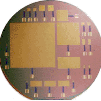Image: A silicon wafer consisting of glucose fuel cells of varying sizes (Photo courtesy of Sarpeshkar Lab, MIT). Image: A silicon wafer consisting of glucose fuel cells of varying sizes (Photo courtesy of Sarpeshkar Lab, MIT).